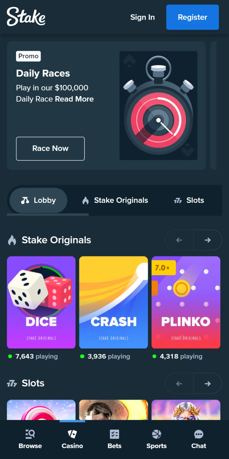 Interface du site Stake sur ordinateur et sur téléphone